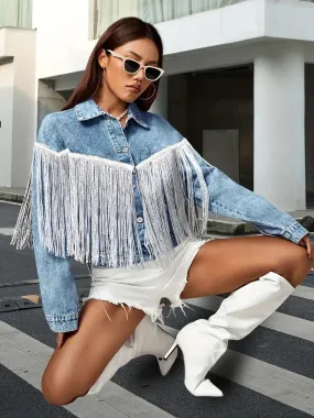 Heidi-Mode | Jeansjacke mit Fransen und Patchwork-Dekor